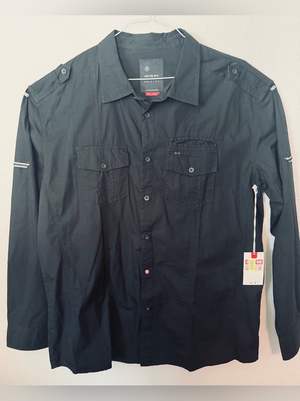 NWT Holton Mfg Black Long Sleeve Button Utility Military Shirt Men 2XL